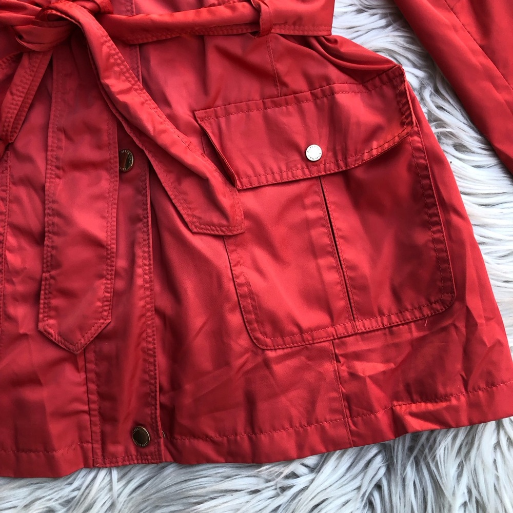 Ellen Tracy Hooded Belted Coral Pink Red Utility Jacket Windbreaker size PM - Picture 11 of 14